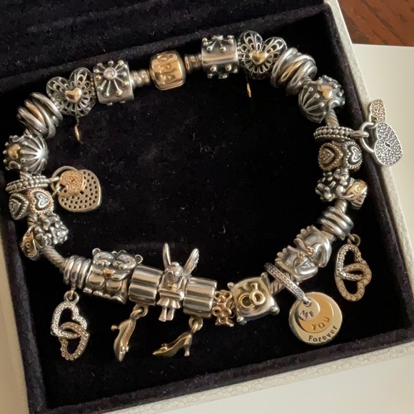 Pandora two tone bracelet with 24 two tone Pandora charms - Picture 3 of 6